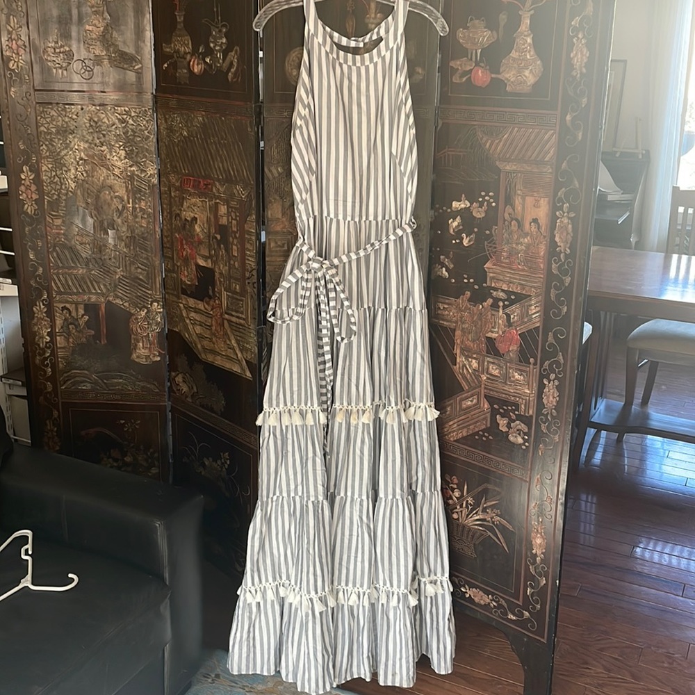 Size 16 Eliza J Grey and white striped long dress.
